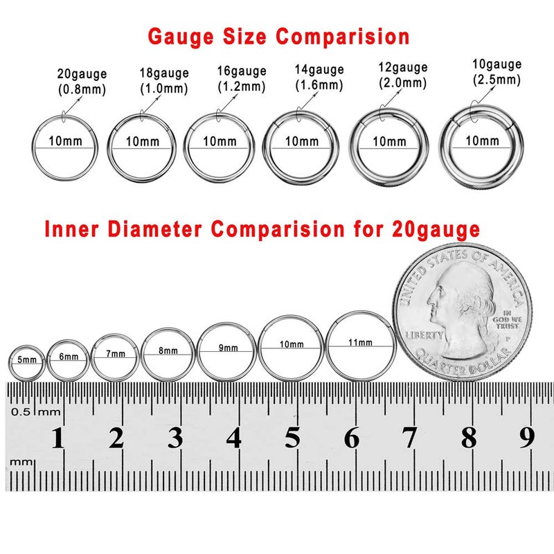 FANSING 18g Nose Rings Hoops 11mm Nose Hoop 18 Gauge Septum Ring Big Nose Lip Helix Piercing Jewelry Surgical Steel Silver Hoop Nose Rings for Women - Image 3